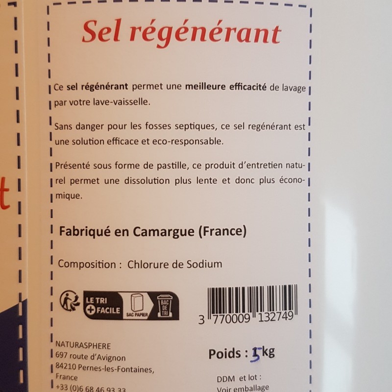 Sel regénérant pour lave vaisselle